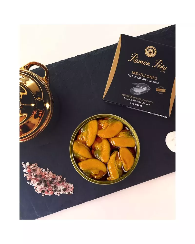 Ramon Pena Mejillones en Escabeche Fritos 6 8 piezas, emplatado