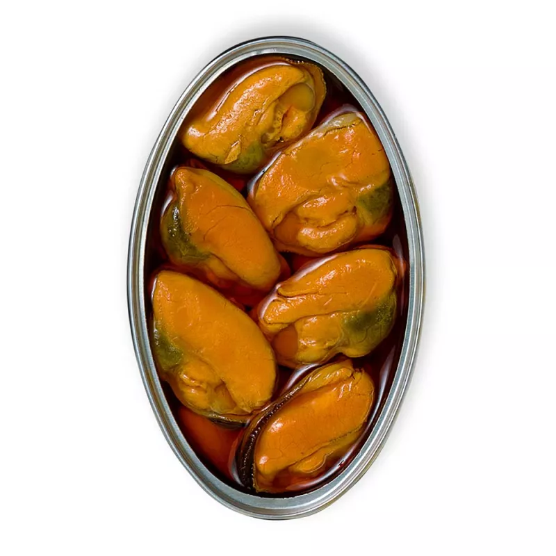La Brújula Mejillones en Escabeche Picante 16 20 piezas, lata