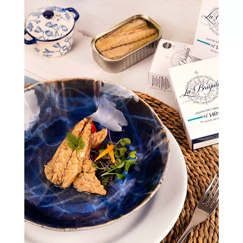 La Brújula Filetes de Caballa en Aceite de Oliva 115gr, emplatado